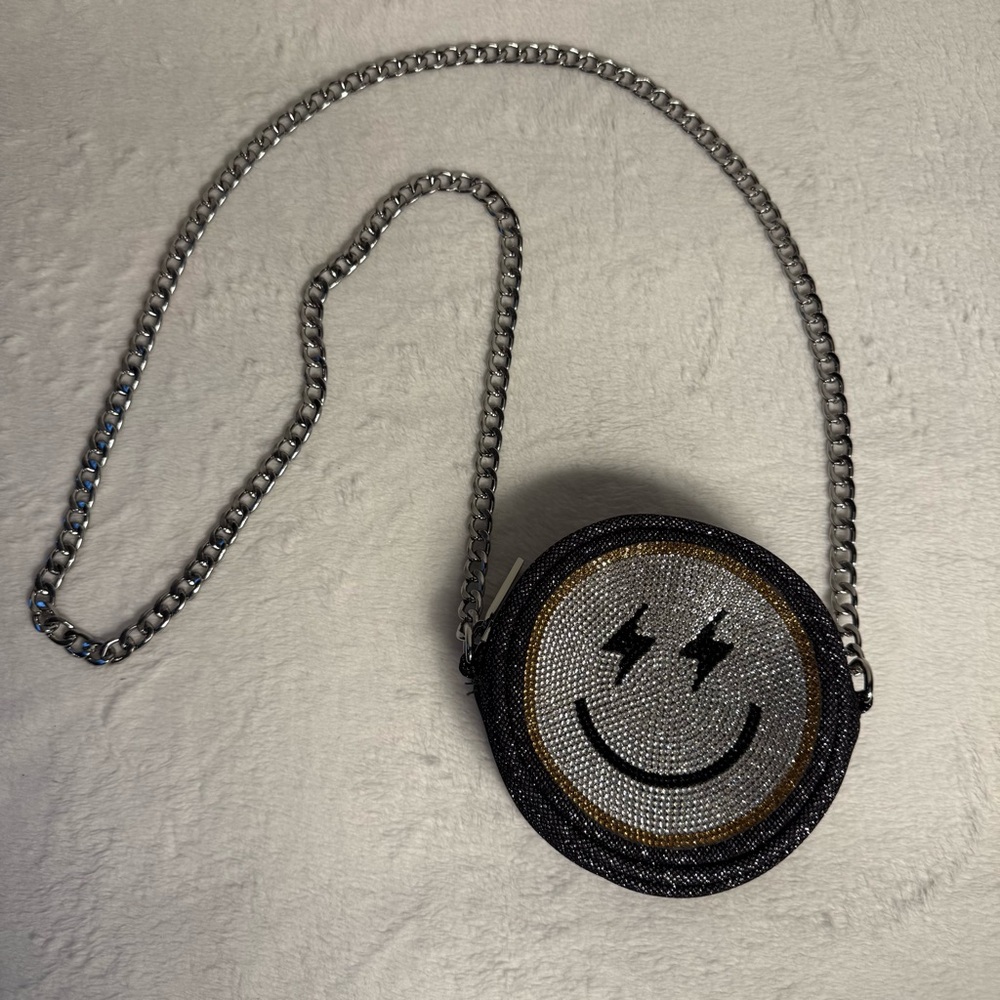 Smiley Face Crossbody Bag - Black and Silver